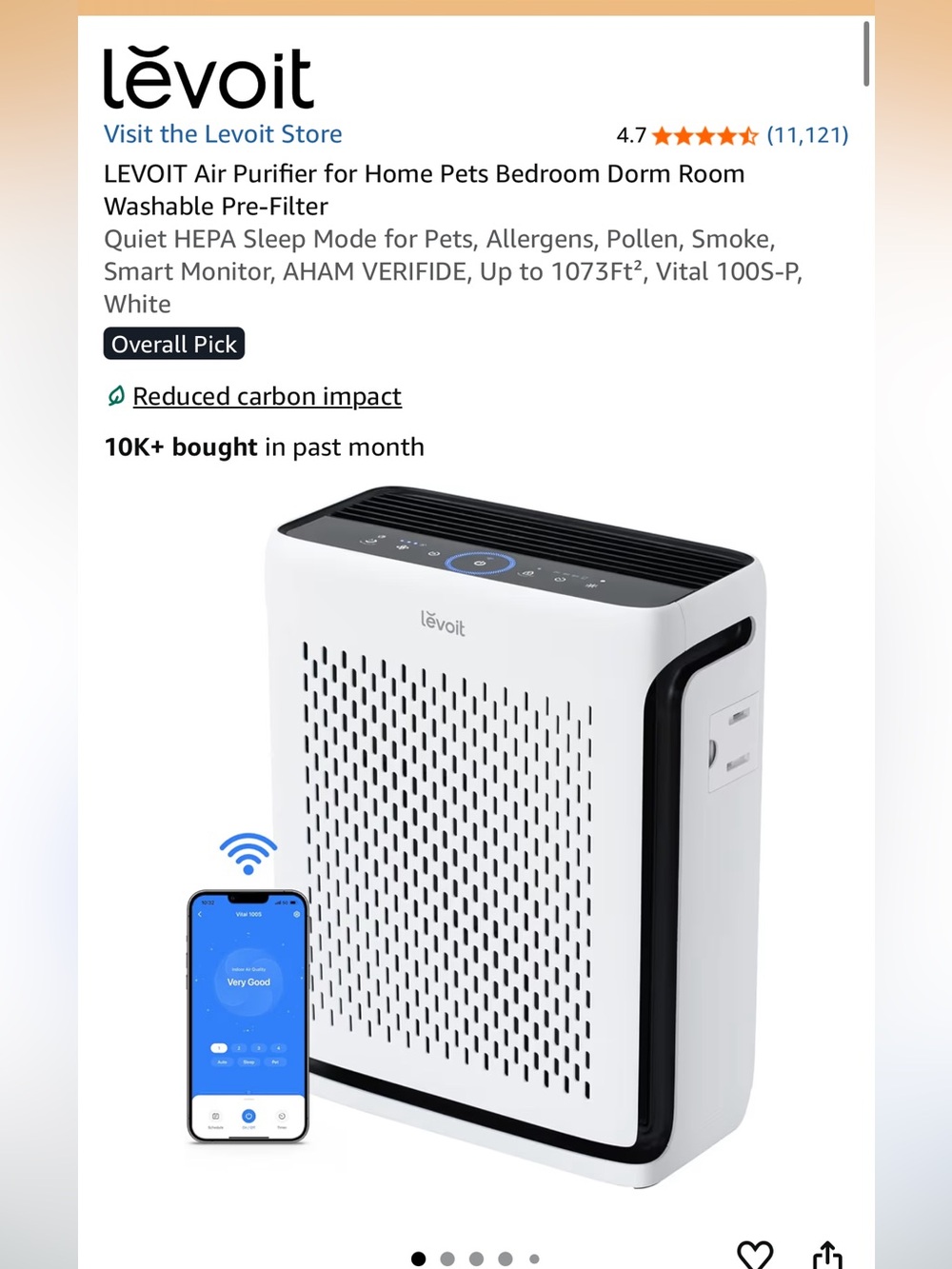 Levoit White and Gray True HEPA Air Purifier - Compact Home Air Cleaner
